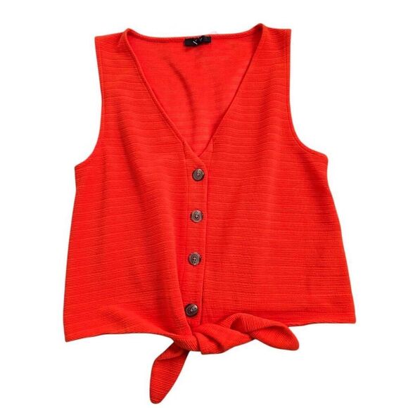 J. Crew Tie Front Tank Top Women's Medium Orange Button Down Sleeveless Stretch - Picture 2 of 8